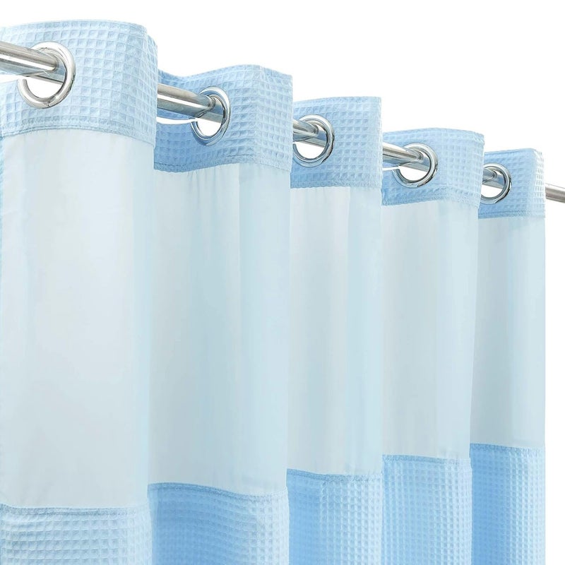 River Dream Sky Blue Fabric Shower Curtain Set, Cotton Blend, Waffle Weave, with Snap in Replacement Linerï¼Œ71 x 74 inches - Image 3